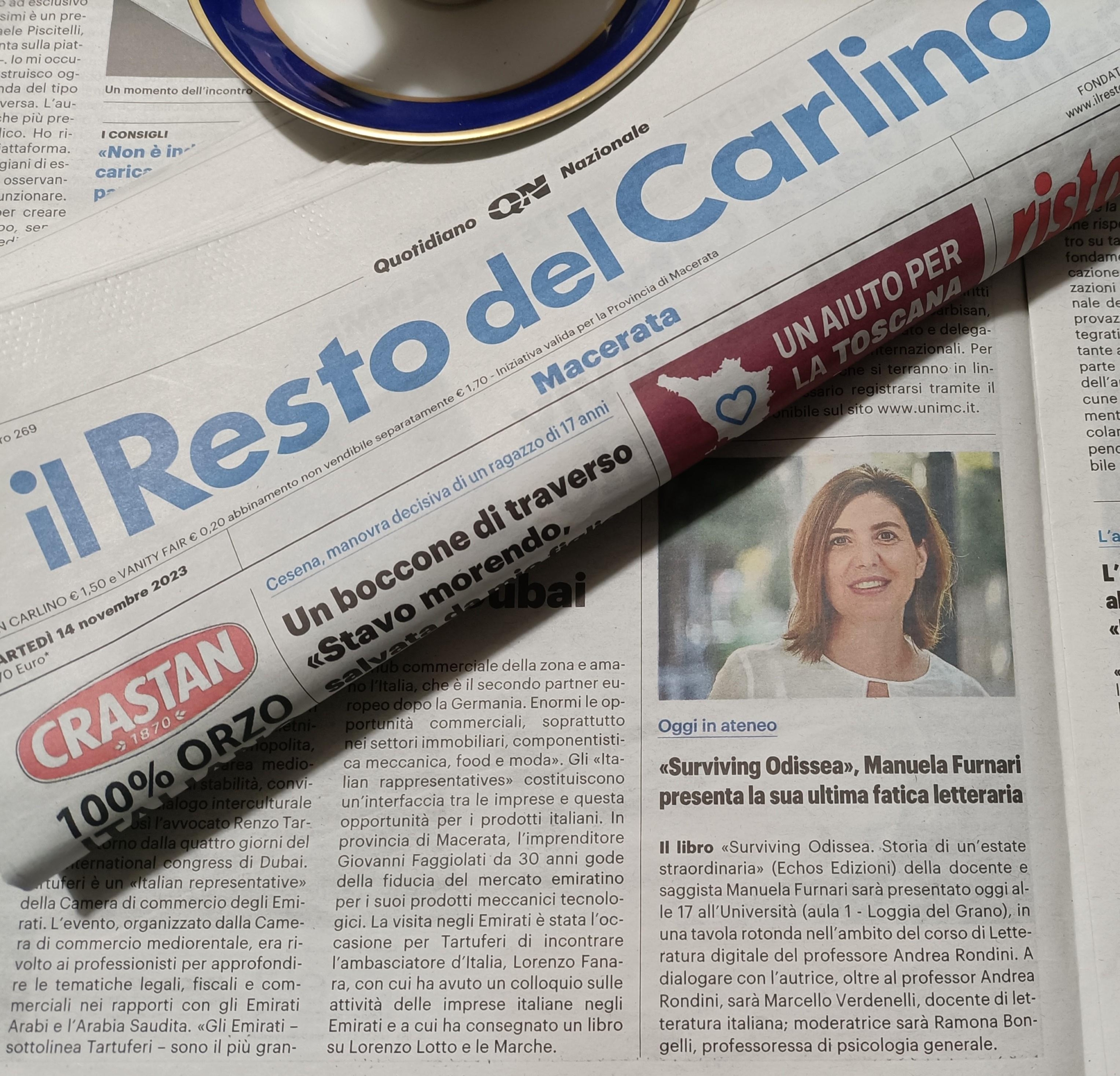 Il Resto del Carlino, Università di Macerata, Surviving Odissea, Manuela Furnari