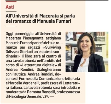 Manuela Furnari, Università di Macerata, Surviving Odissea, La Stampa, 14 novembre 2023